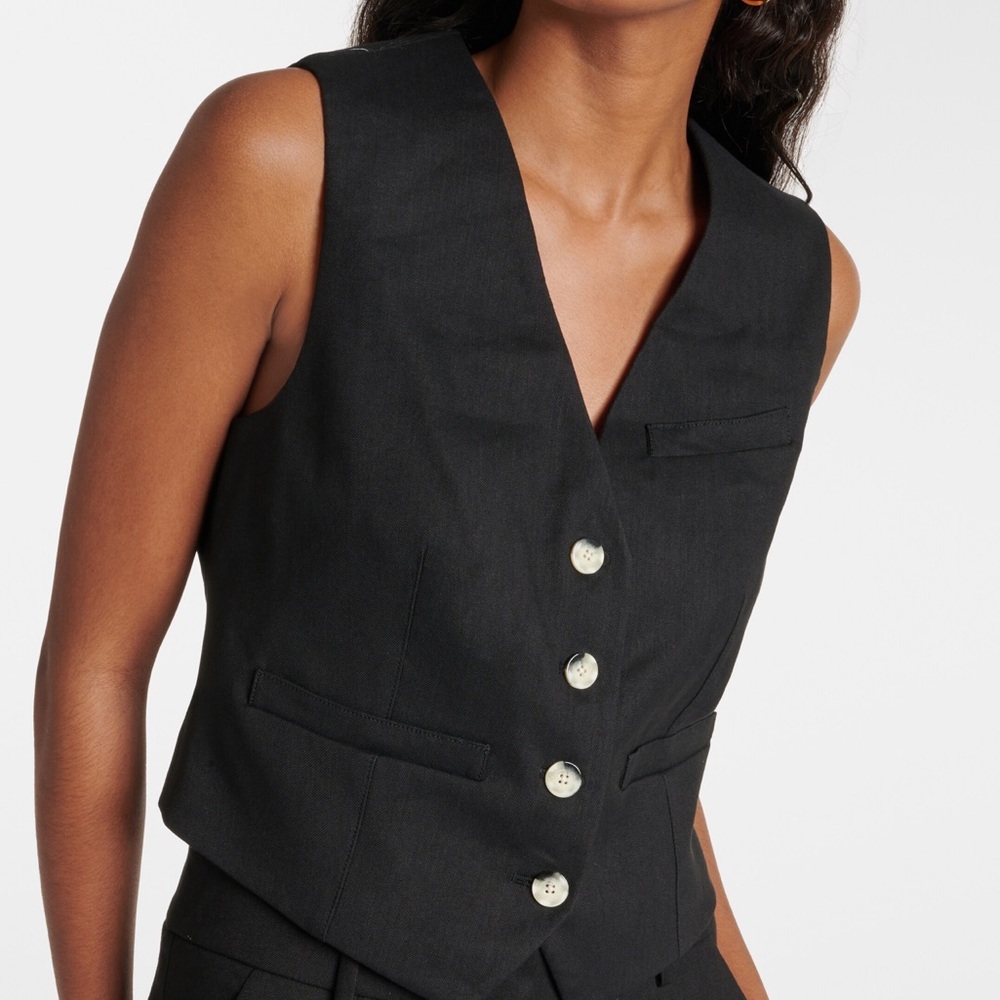 Veronica Beard Black Bennet Linen-Blend Buttoned Vest
